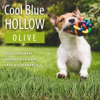 Cool Blue Hollow Olive Artificial Grass for Dogs Dog running with toy Cool Blue Hollow Olive Artificial Grass for Dogs Dog running with toy
